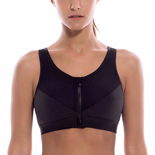 SYROKAN Damen Sport BH Starker Halt - Vorderverschluss Ohne Bügel Und Einlagen für Nach Brust OP Fitness Lauf Yoga Schwarz 85F SYROKAN Damen Sport BH Starker Halt - Vorderverschluss Ohne Bügel Und Einlagen für Nach Brust OP Fitness Lauf Yoga Schwarz 85F von SYROKAN