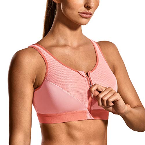 SYROKAN Damen Sport BH Starker Halt - Vorderverschluss Ohne Bügel Und Einlagen für Nach Brust OP Fitness Lauf Yoga Staubiger Pfirsich 80D von SYROKAN