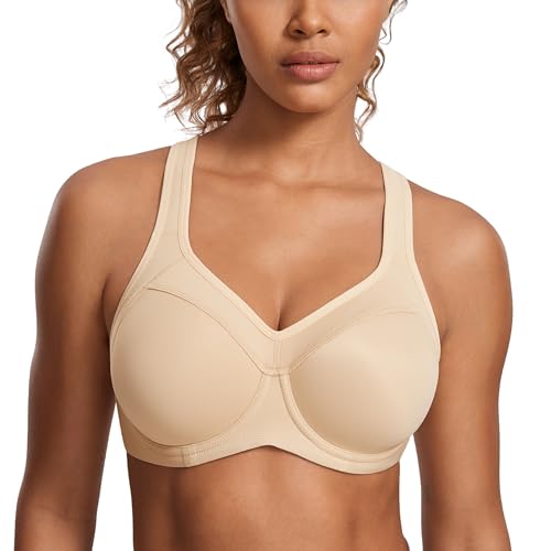 SYROKAN Damen Sport BH Starker Halt- Bügel Push Up Ringerrücken Gepolstert Fitness BH Beige 85G von SYROKAN