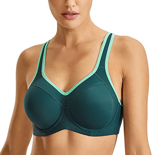 SYROKAN Damen Sport BH Starker Halt- Bügel Push Up Ringerrücken Gepolstert Fitness BH Fichtengrün 70D von SYROKAN