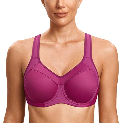 SYROKAN Damen Sport BH Starker Halt- Bügel Push Up Ringerrücken Gepolstert Fitness BH Magenta Violett 75B von SYROKAN