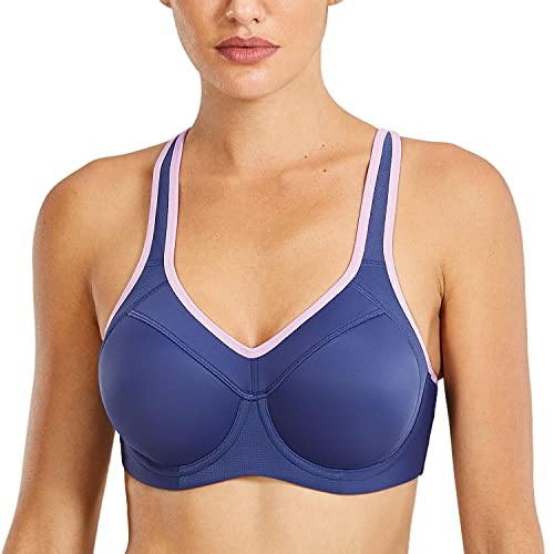 SYROKAN Damen Sport BH Starker Halt- Bügel Push Up Ringerrücken Gepolstert Fitness BH Mitternachtsblau 75D von SYROKAN