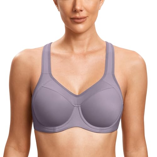 SYROKAN Damen Sport BH Starker Halt- Bügel Push Up Ringerrücken Gepolstert Fitness BH Nebelgrau 75B von SYROKAN