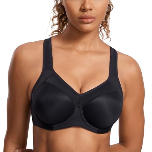 SYROKAN Damen Sport BH Starker Halt- Bügel Push Up Ringerrücken Gepolstert Fitness BH Schwarz 2 90F von SYROKAN