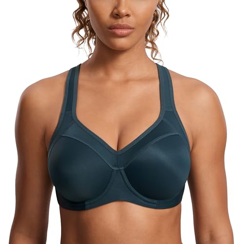 SYROKAN Damen Sport BH Starker Halt- Bügel Push Up Ringerrücken Gepolstert Fitness BH Wald Dunkelgrün 70F von SYROKAN