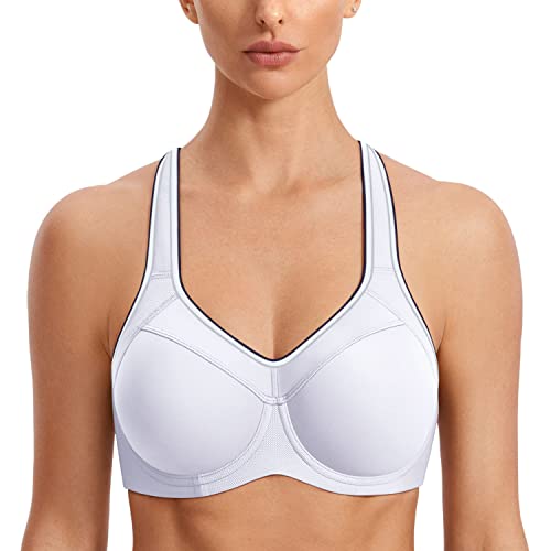 SYROKAN Damen Sport BH Starker Halt- Bügel Push Up Ringerrücken Gepolstert Fitness BH Weiss 95B von SYROKAN