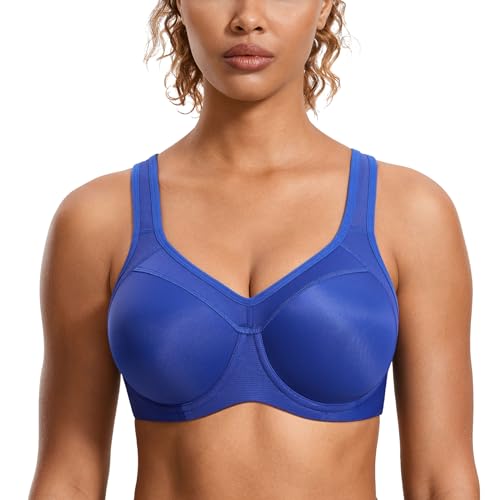 SYROKAN Damen Sport BH Starker Halt- Bügel Push Up Ringerrücken Gepolstert Fitness BH Wellen Blau 70C von SYROKAN