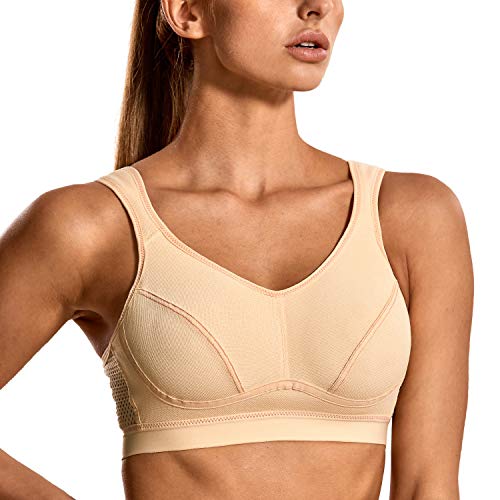 SYROKAN Damen Sport BH Starker Halt Große Brüste - Bequem Ohne Bügel Nicht Gepolstert Bustier Beige 70F von SYROKAN