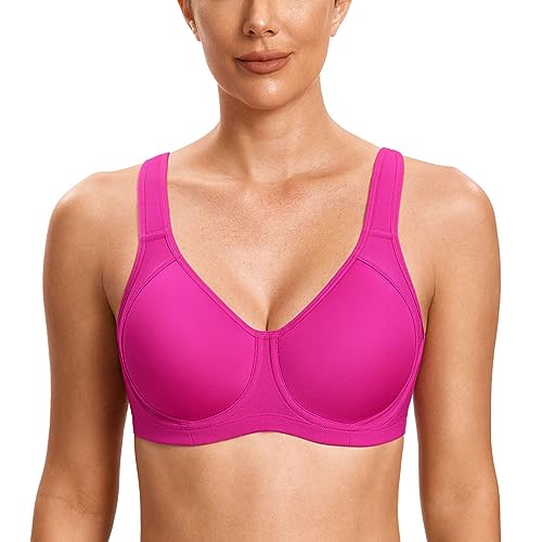 SYROKAN Damen Sport BH Starker Halt Verstellbarer X-Rücken, Große Brüste Leicht Gefüttert BHS mit bügel für Fitness Lauf Joggen Hibiskus-Purpur 75D von SYROKAN