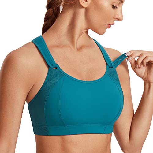 SYROKAN Damen Sport BH Starker Halt Voll Cup ohne Bügel BH mit Verstellbaren Klettverschluss-Trägern Ente blau 85D von SYROKAN