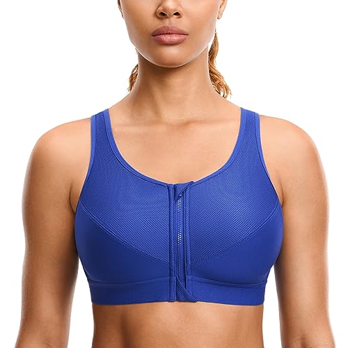 SYROKAN Damen Sport BH Starker Halt - Vorderverschluss Ohne Bügel Und Einlagen für Nach Brust OP Fitness Lauf Yoga Wellen Blau 75D von SYROKAN