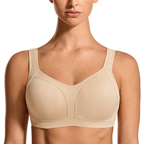 SYROKAN Damen Sport BH Große Brüste Starker Halt Bügel BH Gepolstert für Fitness Lauf Joggen Yoga Beige 70D von SYROKAN