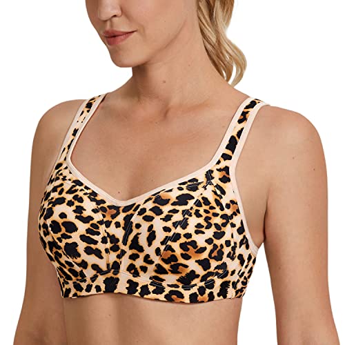 SYROKAN Damen Sport BH Starker Halt - mit Bügel und Gepolstert Goldorange Leopardenkorn 75D von SYROKAN