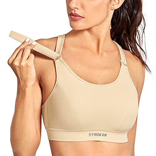 SYROKAN Damen Sport BH - ohne Bügel gepolsterte Cups verstellbare Träger Beige 95D von SYROKAN