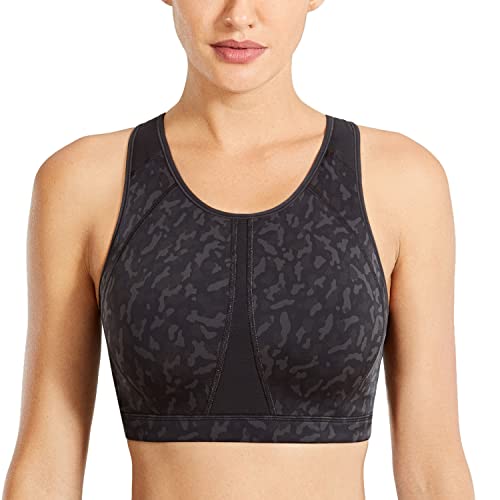 SYROKAN Damen Sport BH mit Einlagen,Vollschalen,ohne Bügel Running Bra Oliven Leopardenkorn 90G von SYROKAN