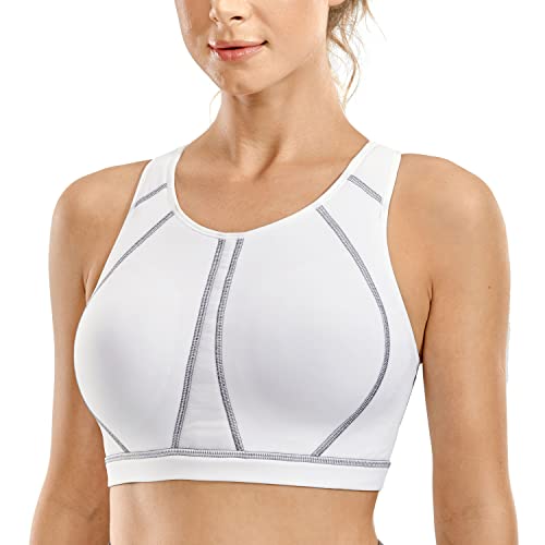 SYROKAN Damen Sport BH mit Einlagen,Vollschalen,ohne Bügel Running Bra Weiss 70G von SYROKAN