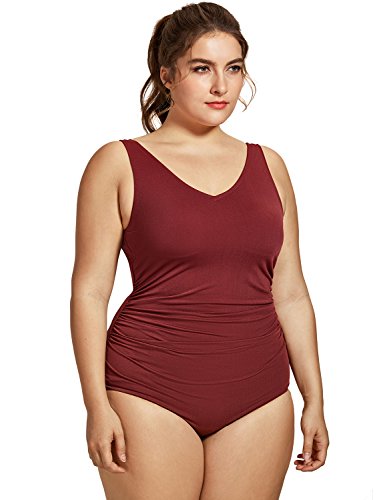 SYROKAN Damen Sport Badeanzug Bauchweg Große Größe Einteiler Figurformend ohne Bügel Weinrot 38 SYROKAN Damen Sport Badeanzug Bauchweg Große Größe Einteiler Figurformend ohne Bügel Weinrot 38 von SYROKAN