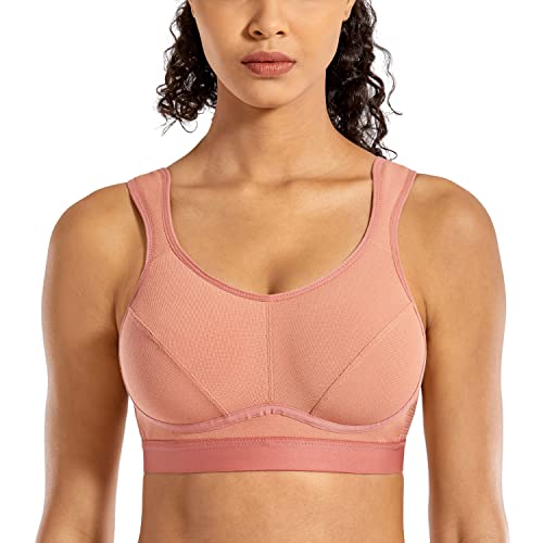 SYROKAN Damen Sport BH Starker Halt Große Brüste - Bequem Ohne Bügel Nicht Gepolstert Bustier Nacktes Rosa 70D von SYROKAN