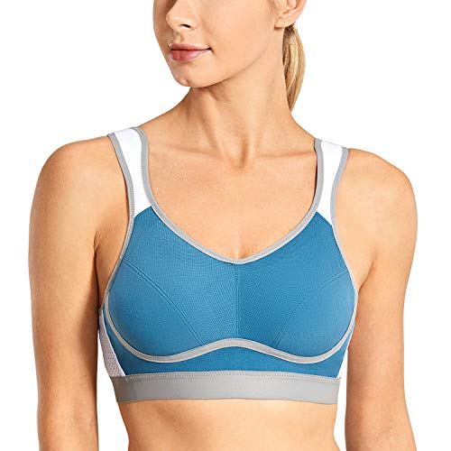 SYROKAN Damen Sport BH Starker Halt Große Brüste - Bequem Ohne Bügel Nicht Gepolstert Bustier Pfauenblau 85C von SYROKAN