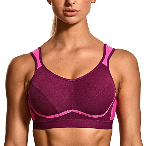 SYROKAN Damen Sport BH Starker Halt Große Brüste - Bequem Ohne Bügel Nicht Gepolstert Bustier Trübes Lila 70F von SYROKAN