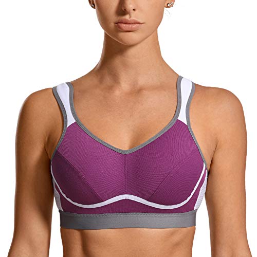 SYROKAN Damen Sport BH Starker Halt Große Brüste - Bequem Ohne Bügel Nicht Gepolstert Bustier Violett 100E von SYROKAN