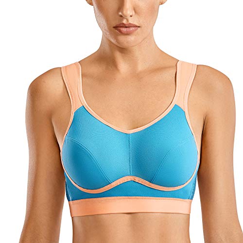 SYROKAN Damen Sport BH Starker Halt Große Brüste - Bequem Ohne Bügel Nicht Gepolstert Bustier Woaded blau 80E von SYROKAN