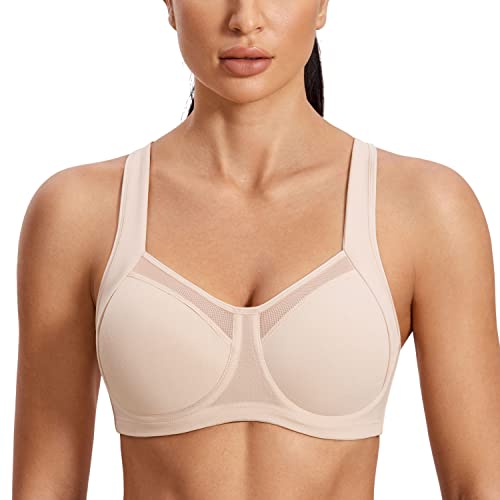 SYROKAN Damen Starker Halt Sport BH - Mesh mit Bügel Ringerrücken Ohne Einlagen Fitness Lauf Joggen BH Beige 95D von SYROKAN