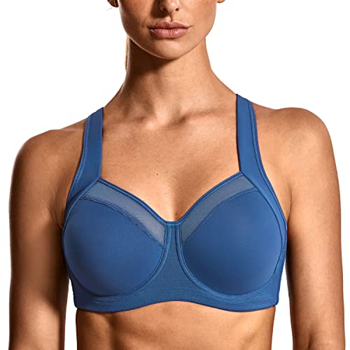 SYROKAN Damen Starker Halt Sport BH - Mesh mit Bügel Ringerrücken Ohne Einlagen Fitness Lauf Joggen BH Mitternachtsblau 70C von SYROKAN