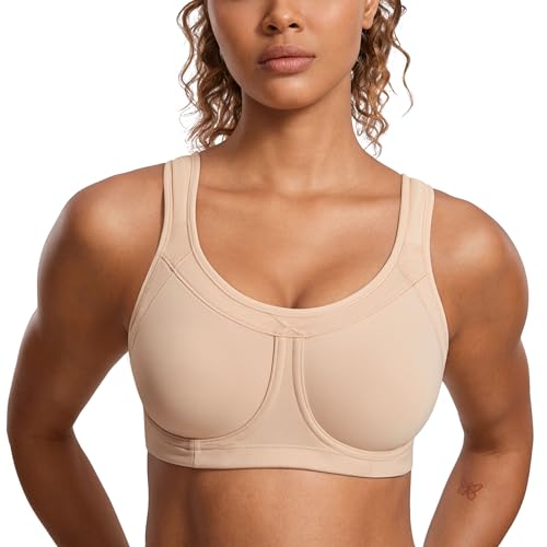 SYROKAN Damen Sport BH Bügel Starker Halt Große Brüste BHS mit Abnehmbaren Cups und Gepolsterten Trägern Beige- NEU- A269 80D von SYROKAN