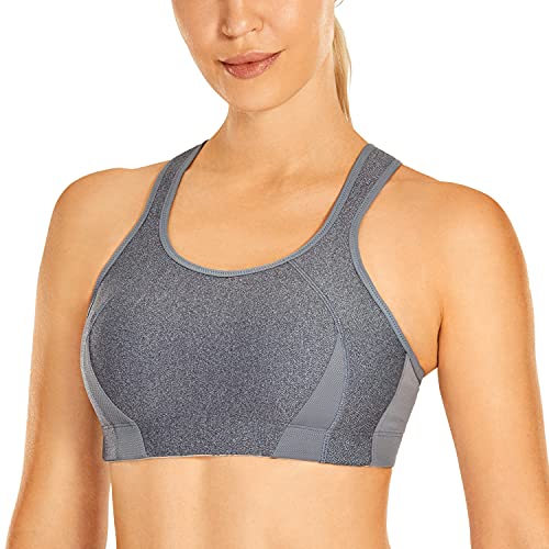 SYROKAN Damen Ohne Bügel Sport BH Starker Halt für Große Größen mit Einlage Heidegrau 75F von SYROKAN
