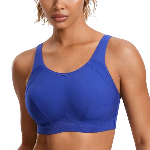 SYROKAN Große Brüste Sport BH Damen ohne Bügel Starker Halt Bustier Nicht Gepolstert Lauf Yoga BH Wellen Blau 110G von SYROKAN