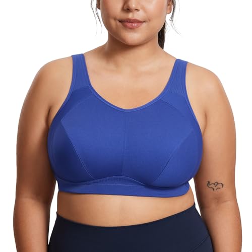 SYROKAN Große Brüste Sport BH Damen ohne Bügel Starker Halt Bustier Nicht Gepolstert Lauf Yoga BH Wellen Blau 75H von SYROKAN