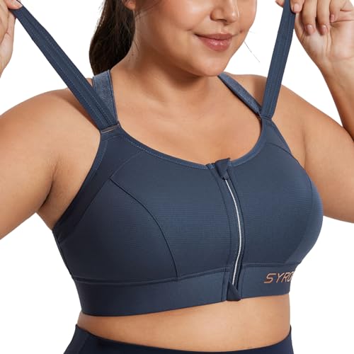 SYROKAN Sport BH Damen Ohne Bügel Starker Halt Shock Absorber BH Bequemer Gepolstert Tinte Blau 90D von SYROKAN