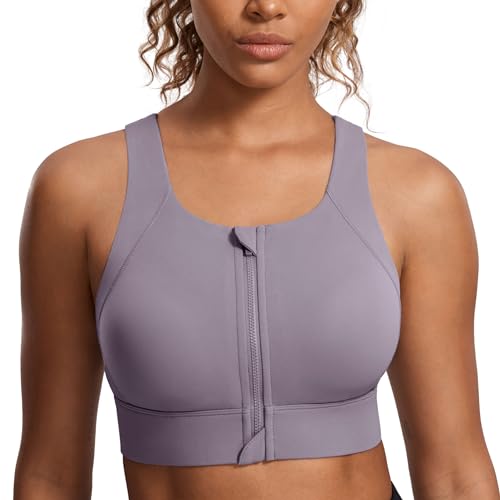 SYROKAN Sport BH Damen Starker Halt Vorderverschluss Schalen BH ohne Bügel Cross Back Nebelgrau 80G von SYROKAN