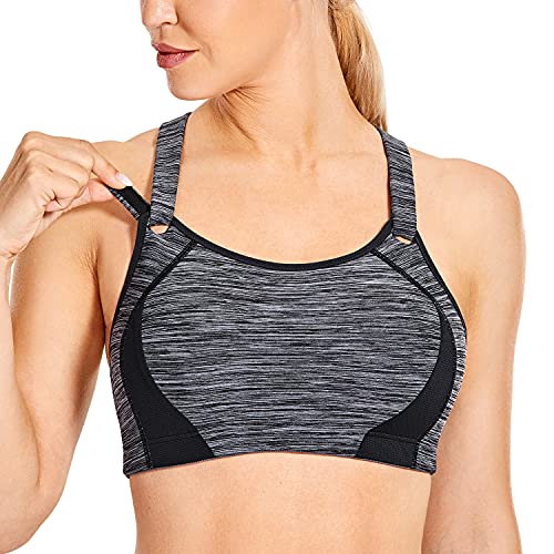 SYROKAN Sport BHS Mit Starkem Halt Leicht Gepolstert Vorderseite Verstellbare Riemen Top für Damen Grau Melange - A281 85E von SYROKAN