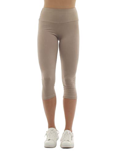 SYS Damen Capri 3/4 Leggings hoher Bund Taschen Hose Baumwolle beige XL von SYS