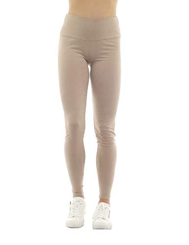 SYS Damen Leggings lang hoher Bund Hose Baumwolle beige L von SYS