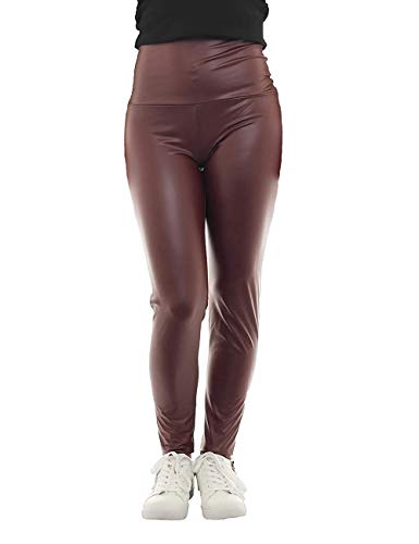 SYS Damen Leggings lang hoher Bund Hose Glanz-Matt Latex Lack Kunstleder Optik dunkelrot XXXL von SYS