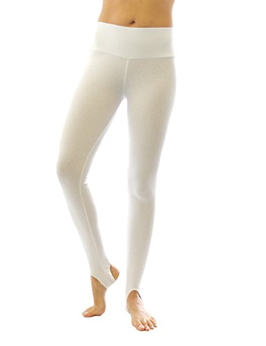 Thermo Leggings lang mit Steg Baumwolle Fleece warm weich Weiss XL von SYS