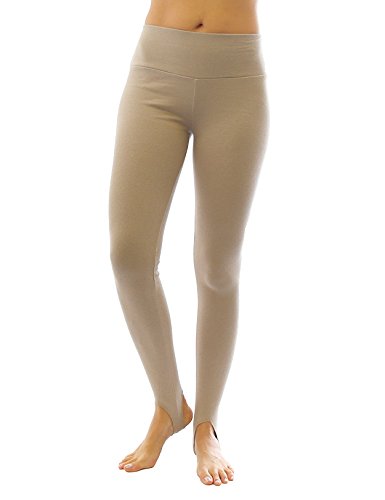 Thermo Leggings lang mit Steg Baumwolle Fleece warm weich beige M von SYS