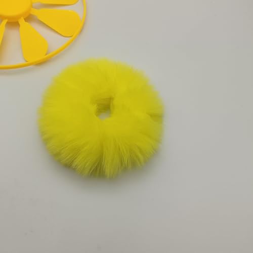 10 Stück Kunstpelz Haargummis,Plüsch Haargummis Flauschige Elastische Haargummis Pferdeschwanz Halter Zubehör Haarband Pom Pom Stirnbänder Baby Scrunchies für Frauen Mädchen -Gelb von SYSUII