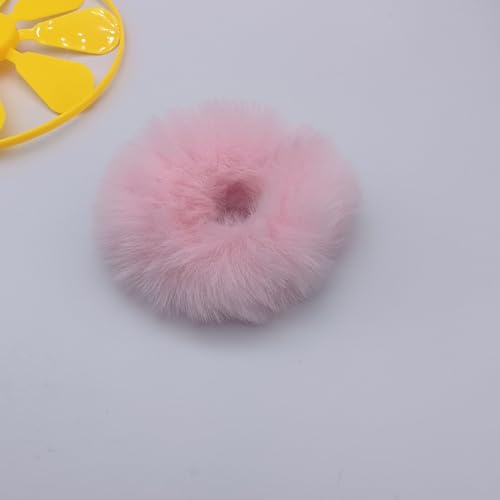 10 Stück Kunstpelz Haargummis,Plüsch Haargummis Flauschige Elastische Haargummis Pferdeschwanz Halter Zubehör Haarband Pom Pom Stirnbänder Baby Scrunchies für Frauen Mädchen -Hell-Pink von SYSUII