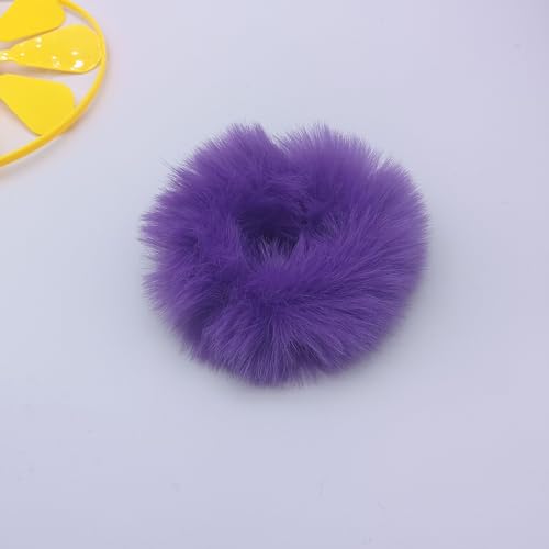 10 Stück Kunstpelz Haargummis,Plüsch Haargummis Flauschige Elastische Haargummis Pferdeschwanz Halter Zubehör Haarband Pom Pom Stirnbänder Baby Scrunchies für Frauen Mädchen -Lila von SYSUII