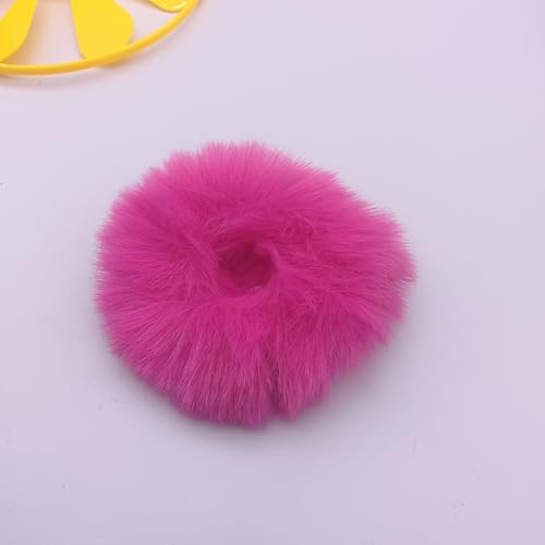 10 Stück Kunstpelz Haargummis,Plüsch Haargummis Flauschige Elastische Haargummis Pferdeschwanz Halter Zubehör Haarband Pom Pom Stirnbänder Baby Scrunchies für Frauen Mädchen -Rose Rot von SYSUII