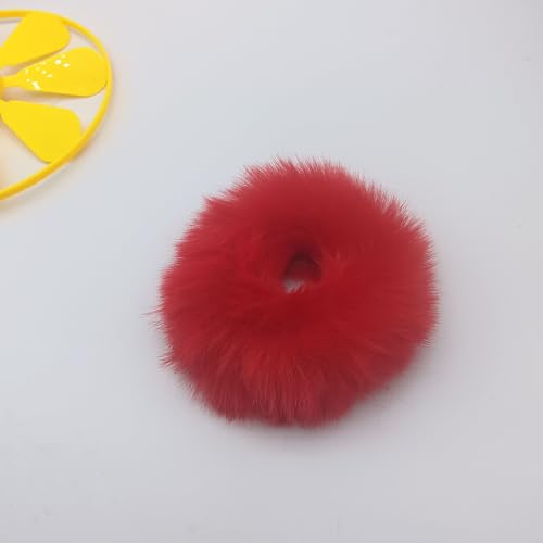 10 Stück Kunstpelz Haargummis,Plüsch Haargummis Flauschige Elastische Haargummis Pferdeschwanz Halter Zubehör Haarband Pom Pom Stirnbänder Baby Scrunchies für Frauen Mädchen -Rot von SYSUII