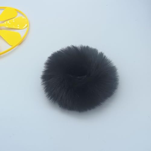 10 Stück Kunstpelz Haargummis,Plüsch Haargummis Flauschige Elastische Haargummis Pferdeschwanz Halter Zubehör Haarband Pom Pom Stirnbänder Baby Scrunchies für Frauen Mädchen -Schwarz von SYSUII