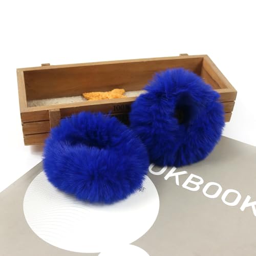 10 Stück Plüsch Haargummis aus Kunstfell Pelzig Elastische Baby Scrunchies Flauschig Haarband Pompon Stirnbänder Haargummis Pferdeschwanz Halter Zubehör Haarschmuck für Frauen Mädchen -Dunkelblau von SYSUII