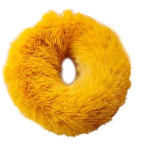 10 Stück Plüsch Haargummis aus Kunstfell Pelzig Elastische Baby Scrunchies Flauschig Haarband Pompon Stirnbänder Haargummis Pferdeschwanz Halter Zubehör Haarschmuck für Frauen Mädchen -gelb von SYSUII