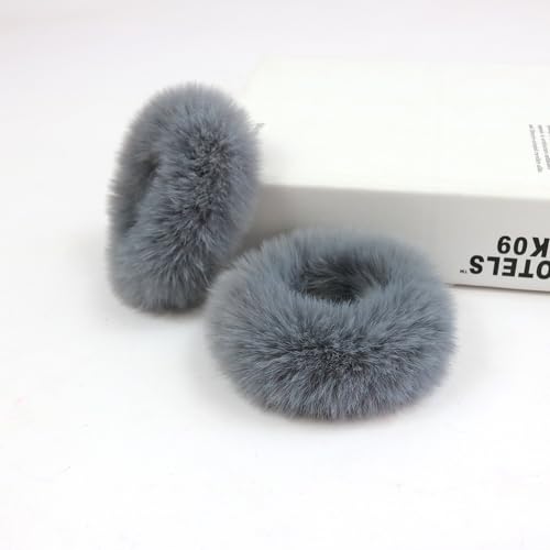 10 Stück Plüsch Haargummis aus Kunstfell Pelzig Elastische Baby Scrunchies Flauschig Haarband Pompon Stirnbänder Haargummis Pferdeschwanz Halter Zubehör Haarschmuck für Frauen Mädchen -grau von SYSUII