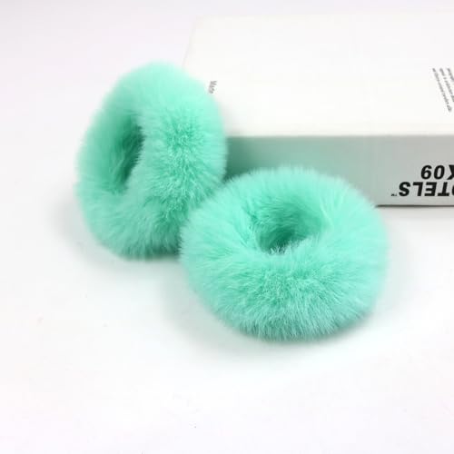 10 Stück Plüsch Haargummis aus Kunstfell Pelzig Elastische Baby Scrunchies Flauschig Haarband Pompon Stirnbänder Haargummis Pferdeschwanz Halter Zubehör Haarschmuck für Frauen Mädchen -grün von SYSUII